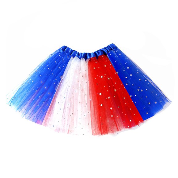 Conairie Girls American Flag Pleated Tutu Skirt Star Stripe Mesh Ballet Dance Short Dark Blue One Size