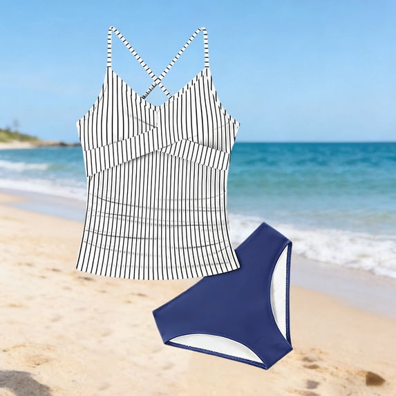 Conairie Girls Bikini Sets Two Piece Solid Sleeveless Top And Bottom Bathing Suit Outfit Comfortable Swimsuit Summer Beach Adjustable Straps Swimwear Navy 15-16 Y