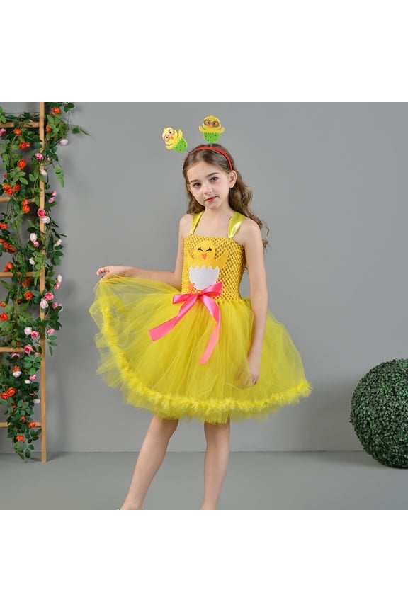 Girls Easter Dress Two Piece Bunny Kids Tutu Tulle Sleeveless Fancy Princess Dress with Headband Dress up Outfit