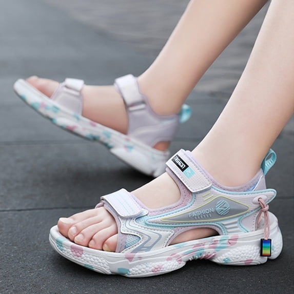 Conairie Girls Sandals Open Toe Adjustable Strap Hiking Shoes Kid Lightweight Outdoor Sports Shoes Pink 9-9.5 Y