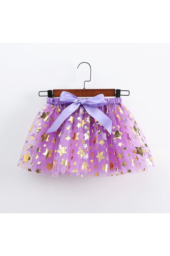 Girls Stars Sequins Tutu Skirts Tulle Bowknot Princess Ballet Dance Skirt Kids Performance Dress up Birthday Party 2-4 Y