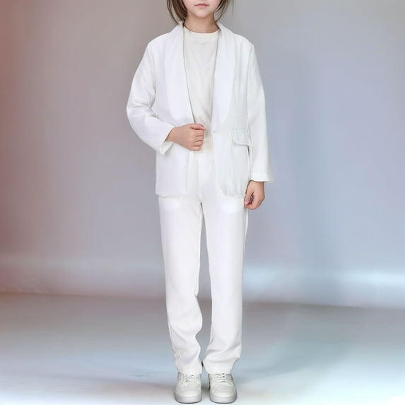 Conairie Girls Suits 2 Piece Slim Fit Open Front Lapel Suit Long Sleeve Jacket Blazer and Pants Set for Kids Prom Wedding Clothes White 7-8 Y