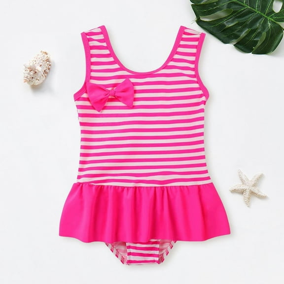 Conairie Girls Swimsuit One Piece Cute Scale Print Bathing Suit with Sun Protection Ruffles Swimwear Pink