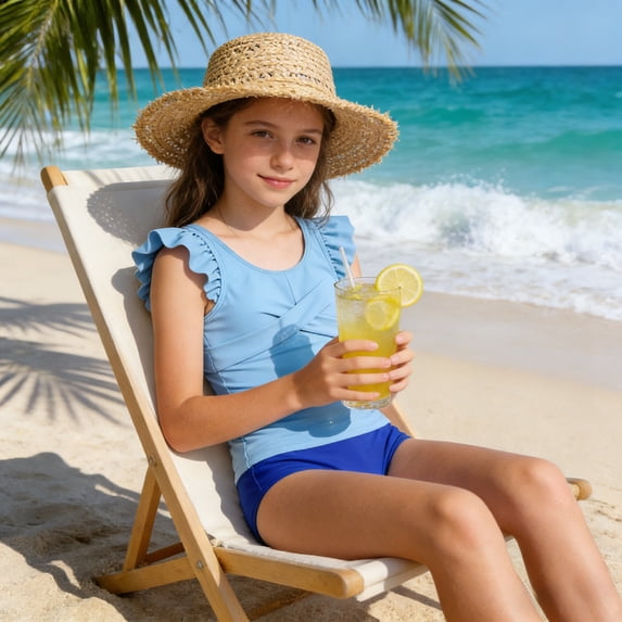 Conairie Girls Tankini Sets Two Piece Tree Print Sleeveless Tops And Bottom Bathing Suit Outfit Breathable Swimsuit Beach Adjustable Straps Summer Swimwear Blue 15-16 Y