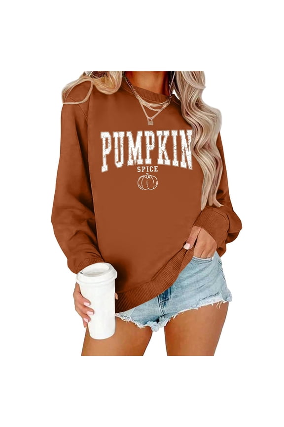 Halloween Sweatshirts For Womens Crewneck Ghost Pumpkin Print Loose Oversized Sweaters Spooky Season Long Sleeve Y2K Outfits Winter Pullover Tops Orange L