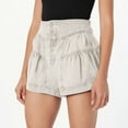 thumbnail image 1 of Conairie Jean Shorts Women Slim Frilled Elastic High Waisted Denim Shorts Casual Summer Distressed Trousers with Pockets Beige M, 1 of 6