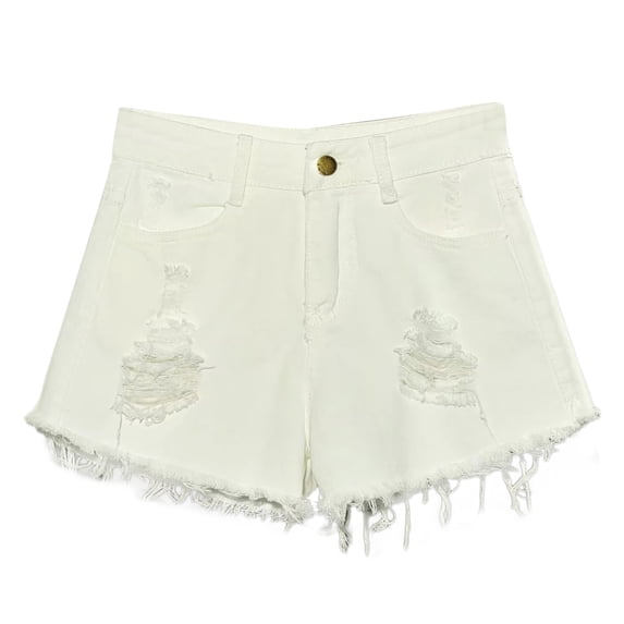 Conairie Jean Shorts Womens Slim Ripped Raw Hem Stretchy High Waisted Denim Shorts Comfort Cut Off 2026 Casual Summer Jorts with Pockets White M