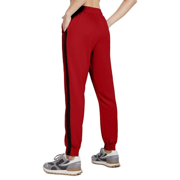 Conairie Joggers for Women Solid Color Tear Basketball Pant Button Up Loose Open Leg Long Sweatpants Track Pants for Travel Training Running Red M