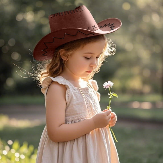 Conairie Kids Western Cowboy Hat with Strap Wide Brim Outdoor Performance Summer Sun Protection Beach Party Cap Brick Red