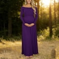 thumbnail image 1 of Conairie Maternity Dress for Baby Shower Long Sleeve off Shoulder Elegant Flowy Midi Dress Photoshoot Pregnancy Summer Wedding Dress Dark Purple M, 1 of 6