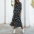 thumbnail image 1 of Conairie Maxi Dresses for Women Dotted Print V Neck Loose Stretch Fashion Long Sleeve Flowy Dress Lightweight Spring Fall Swing Dress Black XXL, 1 of 6