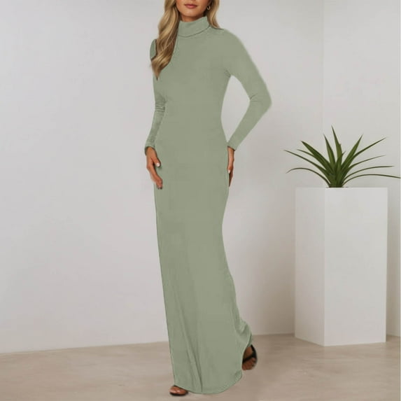 Conairie Maxi Dresses for Women Solid Color Crew Neck Slim Elegant Long Sleeve Dress Comfort Soft Lounge Long Bodycon Dress Light Green XXXXXL