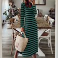 thumbnail image 1 of Conairie Maxi Dresses for Women Stripes Print Crew Neck Loose Elegant Long Sleeve Dress Lightweight Wedding Guest Swing Dress Green XL, 1 of 5