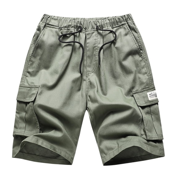 Conairie Men Cargo Shorts Casual Elastic Waist Work Shorts Breathable Washed Military Shorts with Drawstring Green XXXXXL
