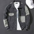 thumbnail image 1 of Conairie Men Jean Jacket Patchwork Distressed Long Sleeved Denim Jacket Oversized Button Down Jean Coat with Pocket Grey XXL, 1 of 4