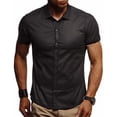 thumbnail image 1 of Conairie Men Short Sleeve Dress Shirts Casual Fashion Stretch Regular Fit Collar Button Down Shirt Lightweight Classic Basic Tee Black L, 1 of 9