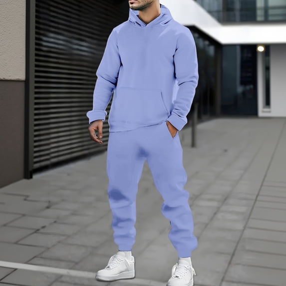 Conairie Men Sweatsuits 2 Piece Set Casual Solid Color Hoodies Sweatshirt And Joggers Sweatpants Set Street Fall Sport Suit Sets Clothes Outfits Light Blue XXL