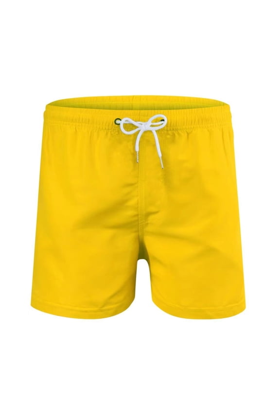 Men Swim Trunks Solid Quick Dry Swimsuit Board Shorts Beach Breathable Bathing Suit Bottom With Drawstring Yellow M
