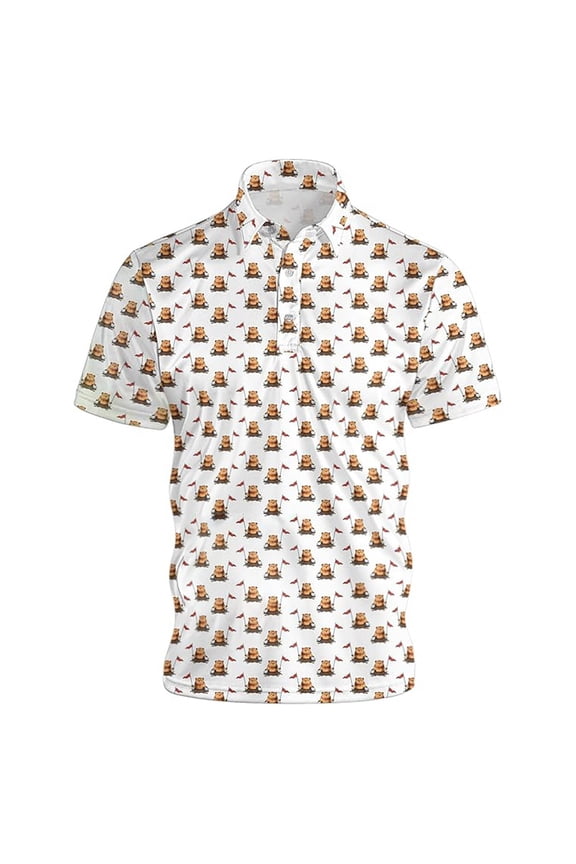 Men's Polo Shirts Polka Dot Print Collared Slim Fit Short Sleeve Golf Shirts Comfortable Summer Casual Button Tops L