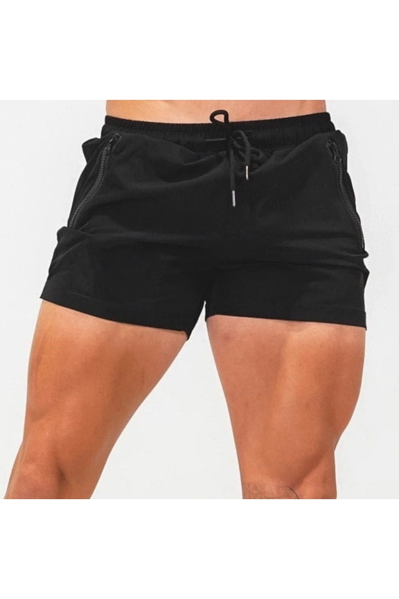 Men's Solid Color Drawstring Pocket Running Shorts Marathon Training Summer Black XXL