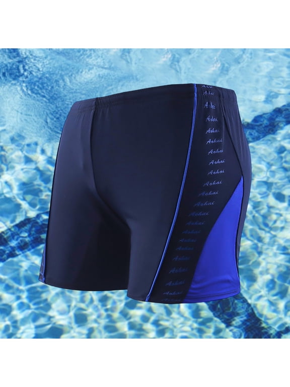 Men's Swim Trunks Competitive Athletic Swim Team Suit Elastic Waist Swimming Shorts Upf 50+ Blue L