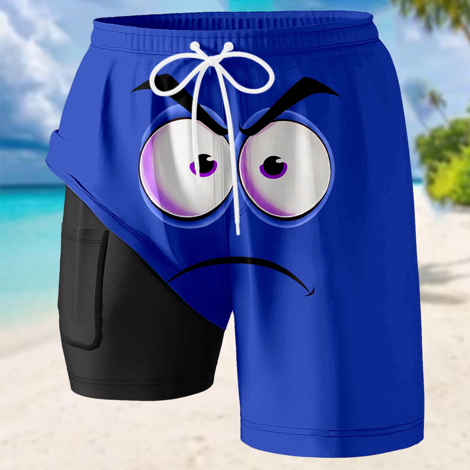 Conairie Men's Swim Trunks Funny Expression Print Stretch Quick Dry ...