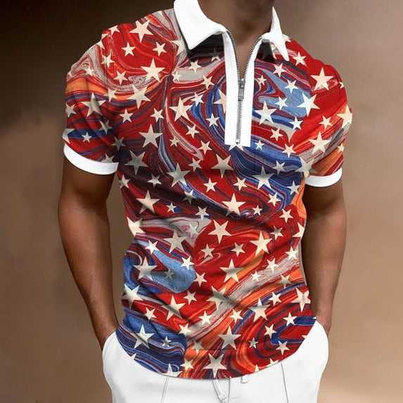 Conairie Mens 4th of July Polo Shirts Zipper Stand Collar Short Sleeve ...