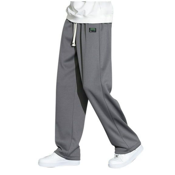 Conairie Mens Baggy Sweatpants Solid Elastic Waist Athletic Pantss With Drawstring Fall Sport Pants With Pocket Grey L