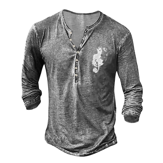 Conairie Mens Henley Long Sleeve Shirt Solid Color Casual Comfort Soft Loose Quarter Button Polo Shirt Pullover Fall Lightweight Classic Basic Tops Grey L