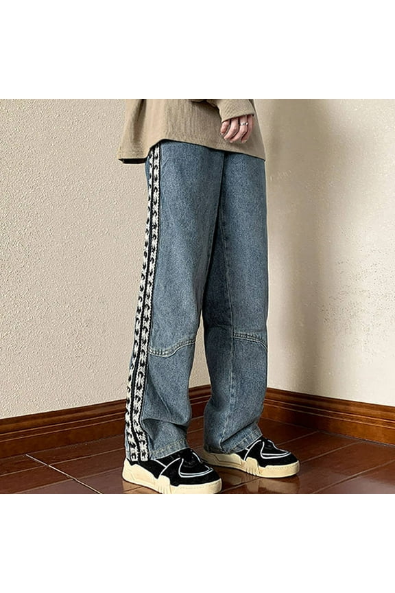 Mens Jeans Regular Fit Elastic Waist Denim Pants Casual Solid Lightweight Comfort Vintage Workwear Classic Jeans Trousers Blue L