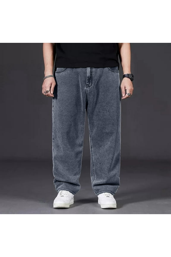 Mens Jeans Regular Fit Elastic Waist Denim Pants Fashion Lightweight Comfortable Outdoor Hiking Pants With Pocket Grey 48