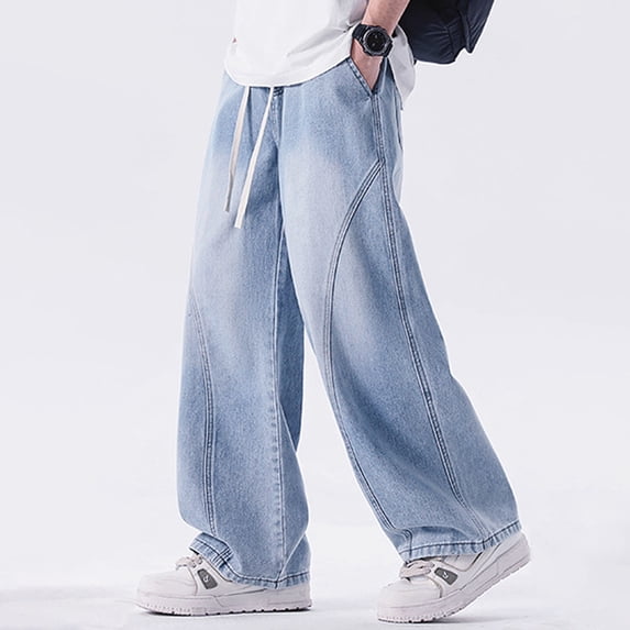 Conairie Mens Jeans Regular Fit Elastic Waist Denim Pants Fashion Solid Comfy Lightweight Outdoor Hiking Pants With Pocket Light Blue XXXL