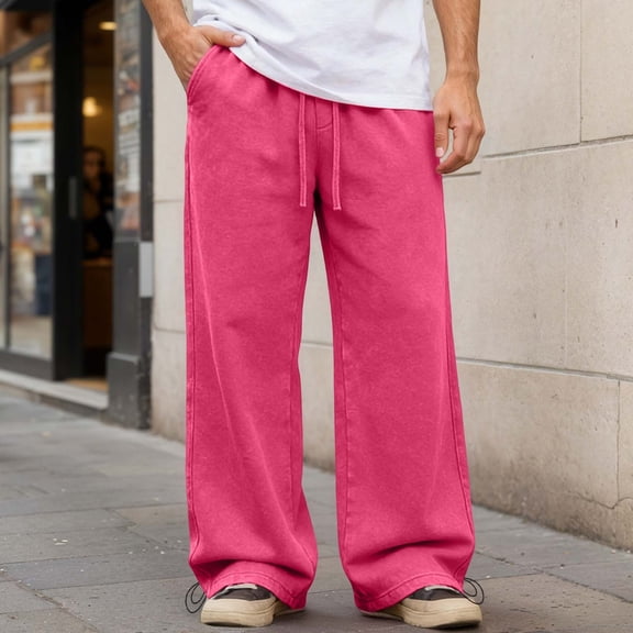 Conairie Mens Jeans Regular Fit Vintage Elastic Waist Denim Pants Solid Lightweight Comfortable Outdoor Hiking Pants With Pocket Hot Pink L