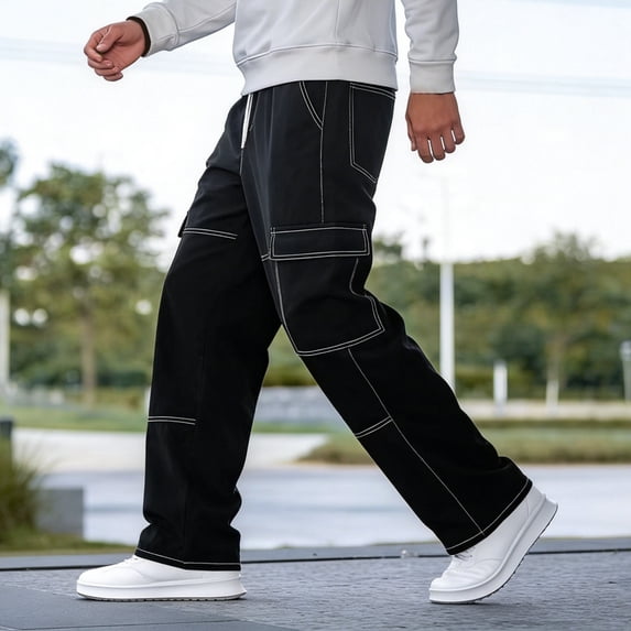 Conairie Mens Jeans Relaxed Fit Elastic Waist Denim Pants Vintage Solid Lightweight Comfortable Outdoor Hiking Pants With Pocket Black L