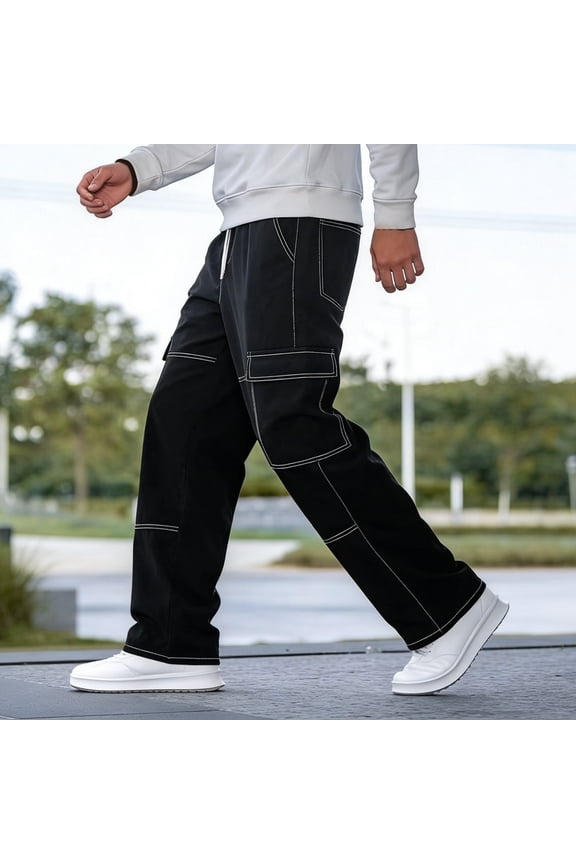 Mens Jeans Relaxed Fit Elastic Waist Denim Pants Vintage Solid Lightweight Comfortable Outdoor Hiking Pants With Pocket Black L