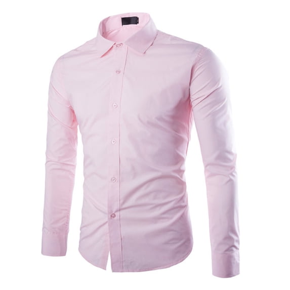 Conairie Mens Long Sleeve Dress Shirts Cardigan Casual Collar Button Down Shirt Breathable Business Work Office Tops Pink M