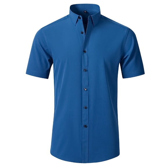 Conairie Mens Short Sleeve Dress Shirts Free Stretch Collar Regular Fit Button Down Shirt Comfortable Business Casual Tee Dark Blue 43