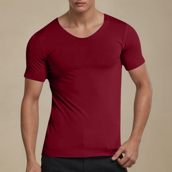 Conairie Mens T Shirts Workout Slim Fit Solid Color Crew Neck Short Sleeve Athletic Shirts Comfy 2026 Spring Summer Fall Work Tee Pullover Outfits Wine XXXXL