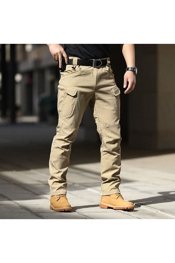 Mens Tactical Cargo Pants Lightweight Track Hiking Jogger Pants Comfortable Slim Fit Work Pants Multi Pockets Beige M
