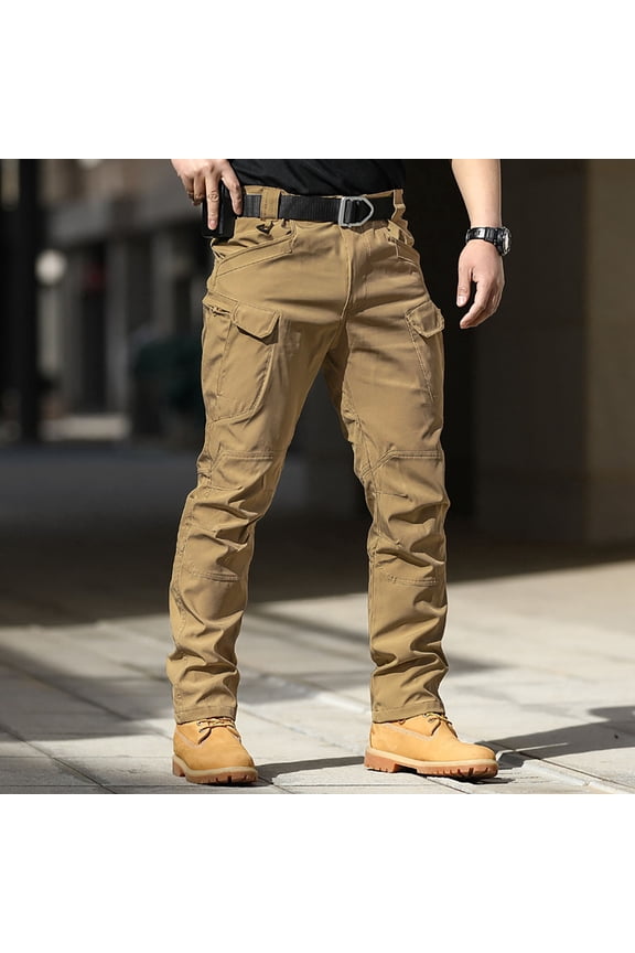 Mens Tactical Cargo Pants Lightweight Track Hiking Jogger Pants Comfortable Slim Fit Work Pants Multi Pockets Brown L