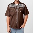 thumbnail image 1 of Conairie Mens Western Shirts Short Sleeve Button Collar Cowboy Embroidered Shirt Retro Business Casual Tee With Floral Design Brown XXL, 1 of 4