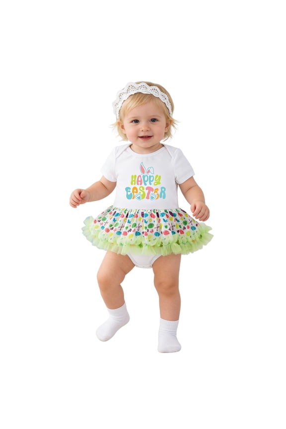 My First Easter Outfit 2 Piece Baby Girl Bunny Print Romper Bodysuit Jumpsuit with Hat Holiday Clothes White1 6-12 M