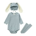 thumbnail image 1 of Conairie Baby Boys Girls Easter Outfits Bunny Outfits Bodysuit Romper with Ribbed Ear Hat Sock Clothes Gift 3pc Set Blue 0 M-3 M, 1 of 3