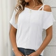 thumbnail image 1 of Conairie Off The Shoulder Shirt For Womens Short Sleeve Solid Loose Tops Comfy Soft Basic Work Tee Vacation Clothes White XL, 1 of 7