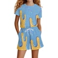 thumbnail image 1 of Conairie Outfit Set 2 Piece for Girls Regular Fit Short Sleeve T Shirt and Shorts Kids Cute Color Block Breathable Summer Soft Loungewear Clothe Set Blue 5-6 Y, 1 of 3