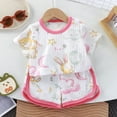 thumbnail image 1 of Conairie Outfit Set Two Piece for Girl Regular Fit Short Sleeve T Shirt and Shorts Kids Cute Cartoon Print Comfortable Classic Basic Clothes Set with Pocket Light Pink 4-5 Y, 1 of 3