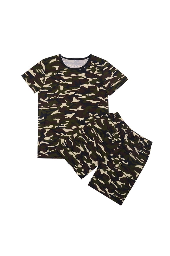 Outfits Set Two Piece for Boys Camouflage Military Uniform Outdoor Training Performance Physical Training Suit Clothes Set Coffee 3-4 Y