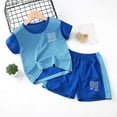 thumbnail image 1 of Conairie Outfits Set Two Piece For Boys Solid Color Regular Fit Short Sleeve Shirt And Shorts Breathable Summer Soft Loungewear Clothes Set Blue 11-12 Y, 1 of 3