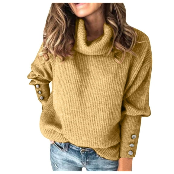 Conairie Oversized Sweaters for Women Solid Color High Neck Cute Sweaters Irregular Loose Fit Fall Long Sleeve Pullovers Top Winter Clothes Yellow XL