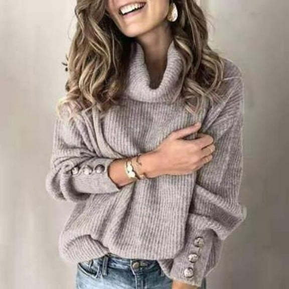 Conairie Oversized Sweaters for Women Solid Color High Neck Cute Sweaters Loose Fit Fall Long Sleeve Pullovers Top Winter Clothes Grey Gray